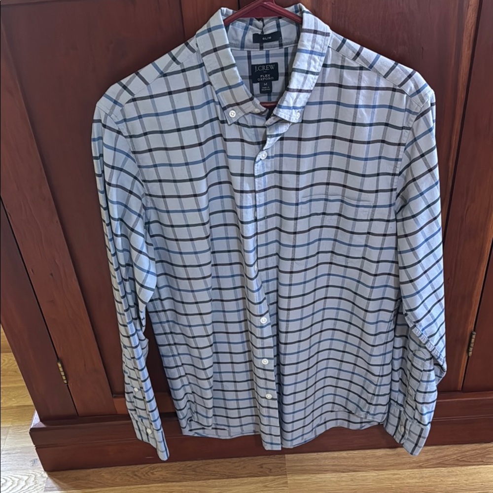 J. Crew Men's Plaid Shirt in White and Navy